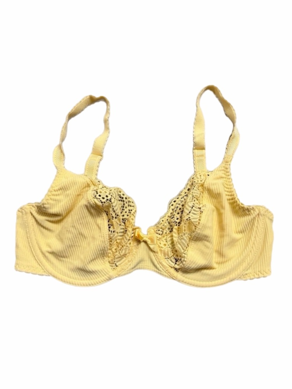 80s/90s French Vintage Passionata Ribbed Cotton & Lace Unlined Bra (Yellow) 32D
